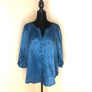 Womens Teal crock print satin blouse.